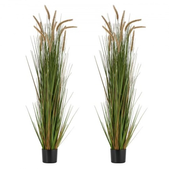 Green Horsetail Grass Plant 2 Pieces PVC Realistic Potted Indoor-Outdoor Decor
